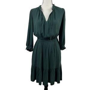 Knox Rose Women’s Dress XS Green V-Neck Tiered 3/4 Sleeve Boho Knee Length